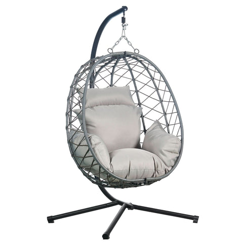 Summit Outdoor Single Person Egg Swing Chair in Grey/Black/Brown Steel Frame With Removable Cushions