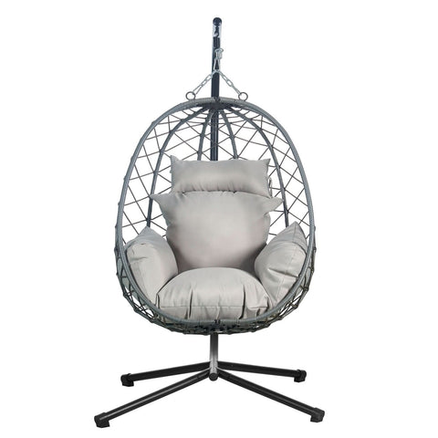 Summit Outdoor Single Person Egg Swing Chair in Grey/Black/Brown Steel Frame With Removable Cushions