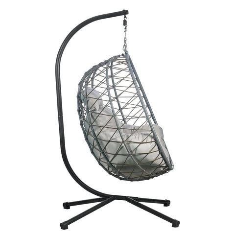 Summit Outdoor Single Person Egg Swing Chair in Grey/Black/Brown Steel Frame With Removable Cushions