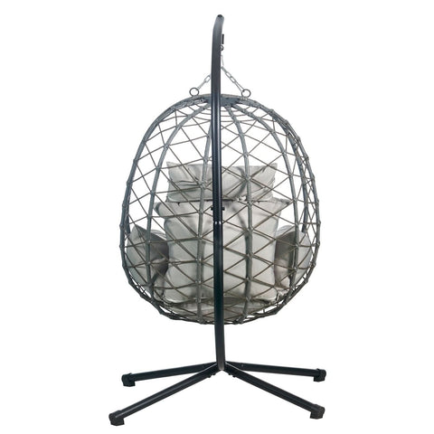Summit Outdoor Single Person Egg Swing Chair in Grey/Black/Brown Steel Frame With Removable Cushions