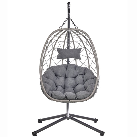 Summit Outdoor Single Person Egg Swing Chair in Grey/Black/Brown Steel Frame With Removable Cushions