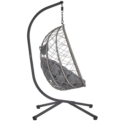 Summit Outdoor Single Person Egg Swing Chair in Grey/Black/Brown Steel Frame With Removable Cushions