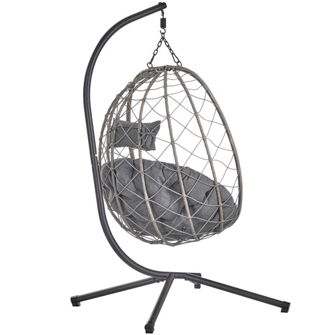 Summit Outdoor Single Person Egg Swing Chair in Grey/Black/Brown Steel Frame With Removable Cushions