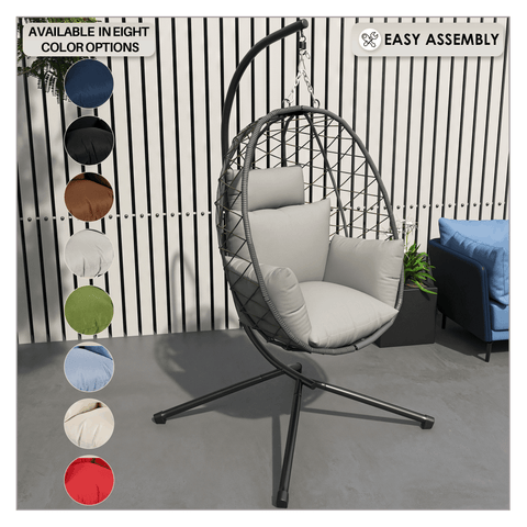 Summit Outdoor Single Person Egg Swing Chair in Grey/Black/Brown Steel Frame With Removable Cushions