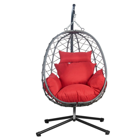 Summit Outdoor Single Person Egg Swing Chair in Grey/Black/Brown Steel Frame With Removable Cushions