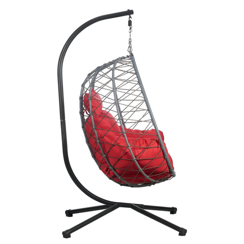 Summit Outdoor Single Person Egg Swing Chair in Grey/Black/Brown Steel Frame With Removable Cushions