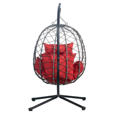 Summit Outdoor Single Person Egg Swing Chair in Grey/Black/Brown Steel Frame With Removable Cushions
