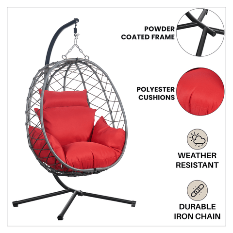 Summit Outdoor Single Person Egg Swing Chair in Grey/Black/Brown Steel Frame With Removable Cushions