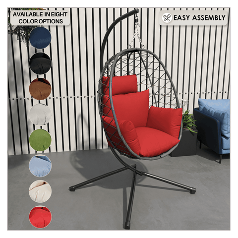 Summit Outdoor Single Person Egg Swing Chair in Grey/Black/Brown Steel Frame With Removable Cushions