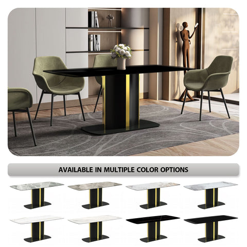Sylva Rectangular Dining Table with Glass/Sintered Stone Tabletop in Black and Gold Steel Base