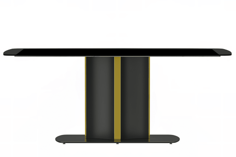 Sylva Rectangular Dining Table with Glass/Sintered Stone Tabletop in Black and Gold Steel Base