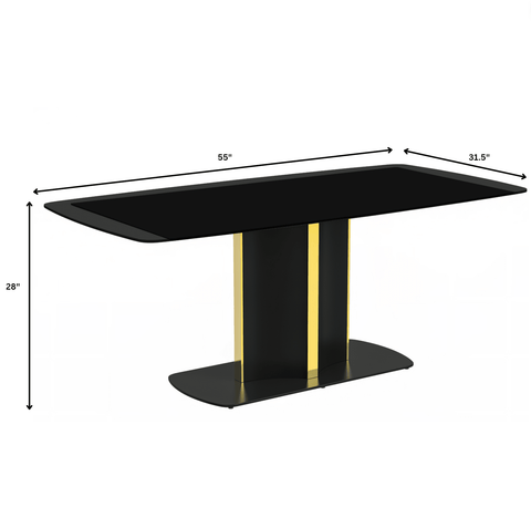 Sylva Rectangular Dining Table with Glass/Sintered Stone Tabletop in Black and Gold Steel Base