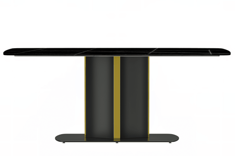 Sylva Rectangular Dining Table with Glass/Sintered Stone Tabletop in Black and Gold Steel Base