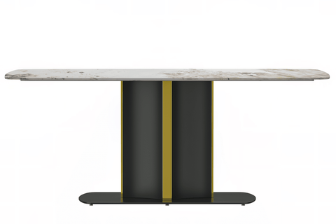 Sylva Rectangular Dining Table with Glass/Sintered Stone Tabletop in Black and Gold Steel Base