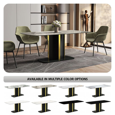 Sylva Rectangular Dining Table with Glass/Sintered Stone Tabletop in Black and Gold Steel Base