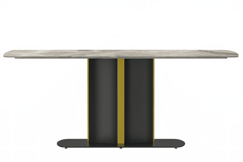 Sylva Rectangular Dining Table with Glass/Sintered Stone Tabletop in Black and Gold Steel Base