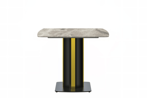 Sylva Rectangular Dining Table with Glass/Sintered Stone Tabletop in Black and Gold Steel Base