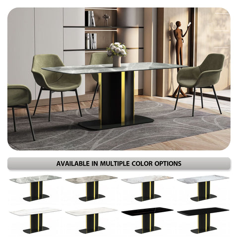 Sylva Rectangular Dining Table with Glass/Sintered Stone Tabletop in Black and Gold Steel Base