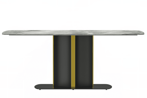 Sylva Rectangular Dining Table with Glass/Sintered Stone Tabletop in Black and Gold Steel Base