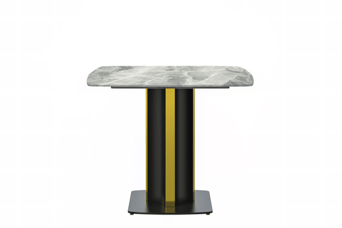 Sylva Rectangular Dining Table with Glass/Sintered Stone Tabletop in Black and Gold Steel Base