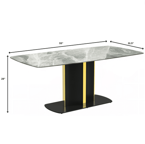 Sylva Rectangular Dining Table with Glass/Sintered Stone Tabletop in Black and Gold Steel Base