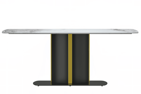 Sylva Rectangular Dining Table with Glass/Sintered Stone Tabletop in Black and Gold Steel Base