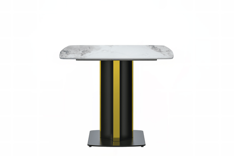 Sylva Rectangular Dining Table with Glass/Sintered Stone Tabletop in Black and Gold Steel Base