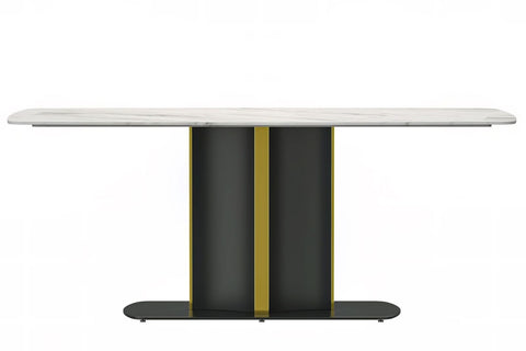 Sylva Rectangular Dining Table with Glass/Sintered Stone Tabletop in Black and Gold Steel Base