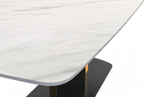 Sylva Rectangular Dining Table with Glass/Sintered Stone Tabletop in Black and Gold Steel Base