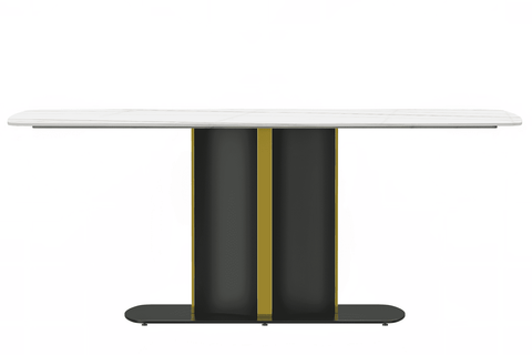 Sylva Rectangular Dining Table with Glass/Sintered Stone Tabletop in Black and Gold Steel Base