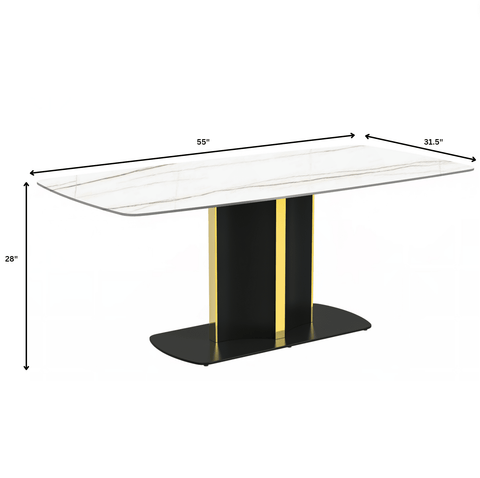 Sylva Rectangular Dining Table with Glass/Sintered Stone Tabletop in Black and Gold Steel Base