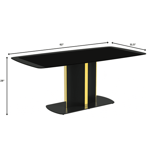 Sylva Rectangular Dining Table with Glass/Sintered Stone Tabletop in Black and Gold Steel Base