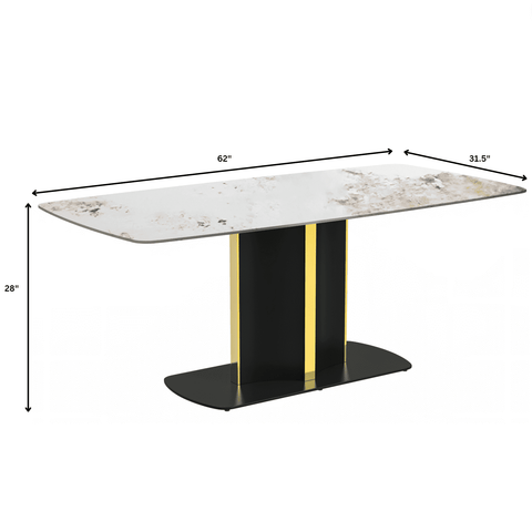 Sylva Rectangular Dining Table with Glass/Sintered Stone Tabletop in Black and Gold Steel Base