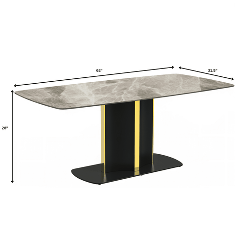 Sylva Rectangular Dining Table with Glass/Sintered Stone Tabletop in Black and Gold Steel Base