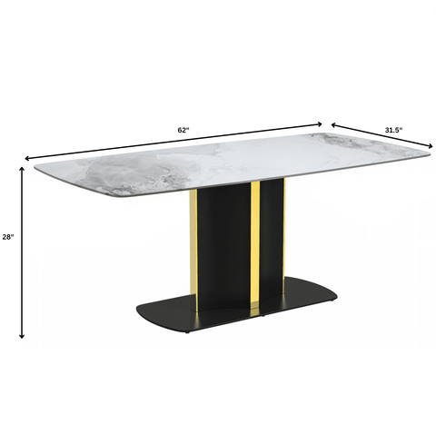 Sylva Rectangular Dining Table with Glass/Sintered Stone Tabletop in Black and Gold Steel Base