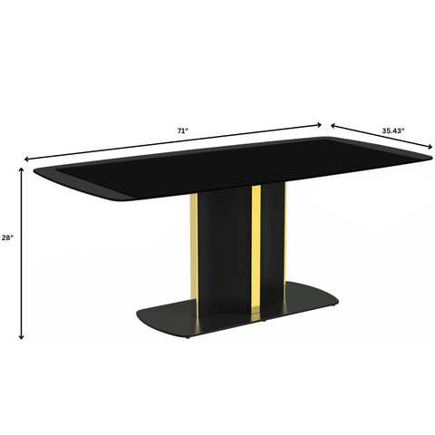 Sylva Rectangular Dining Table with Glass/Sintered Stone Tabletop in Black and Gold Steel Base