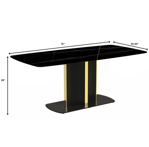 Sylva Rectangular Dining Table with Glass/Sintered Stone Tabletop in Black and Gold Steel Base