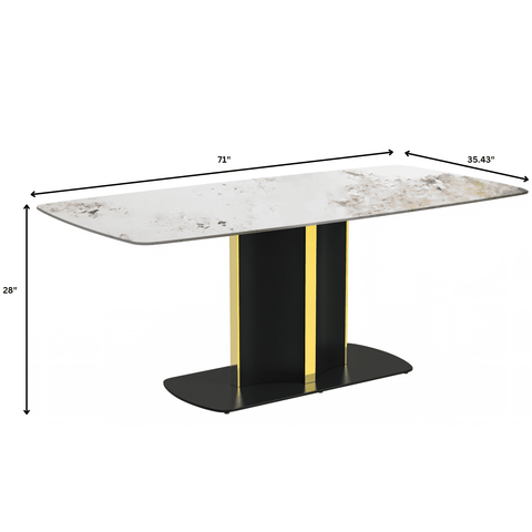 Sylva Rectangular Dining Table with Glass/Sintered Stone Tabletop in Black and Gold Steel Base