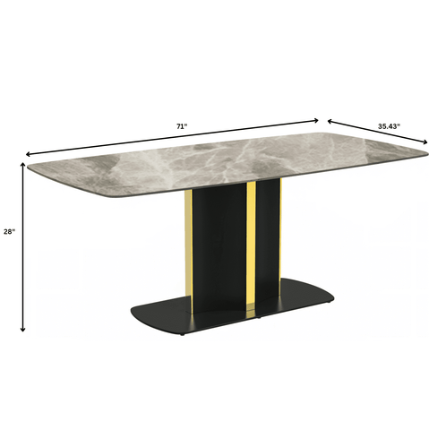 Sylva Rectangular Dining Table with Glass/Sintered Stone Tabletop in Black and Gold Steel Base