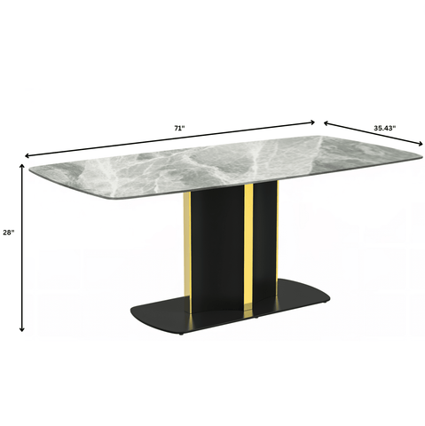 Sylva Rectangular Dining Table with Glass/Sintered Stone Tabletop in Black and Gold Steel Base