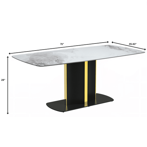 Sylva Rectangular Dining Table with Glass/Sintered Stone Tabletop in Black and Gold Steel Base