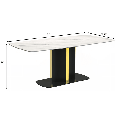Sylva Rectangular Dining Table with Glass/Sintered Stone Tabletop in Black and Gold Steel Base