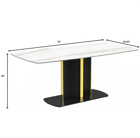 Sylva Rectangular Dining Table with Glass/Sintered Stone Tabletop in Black and Gold Steel Base
