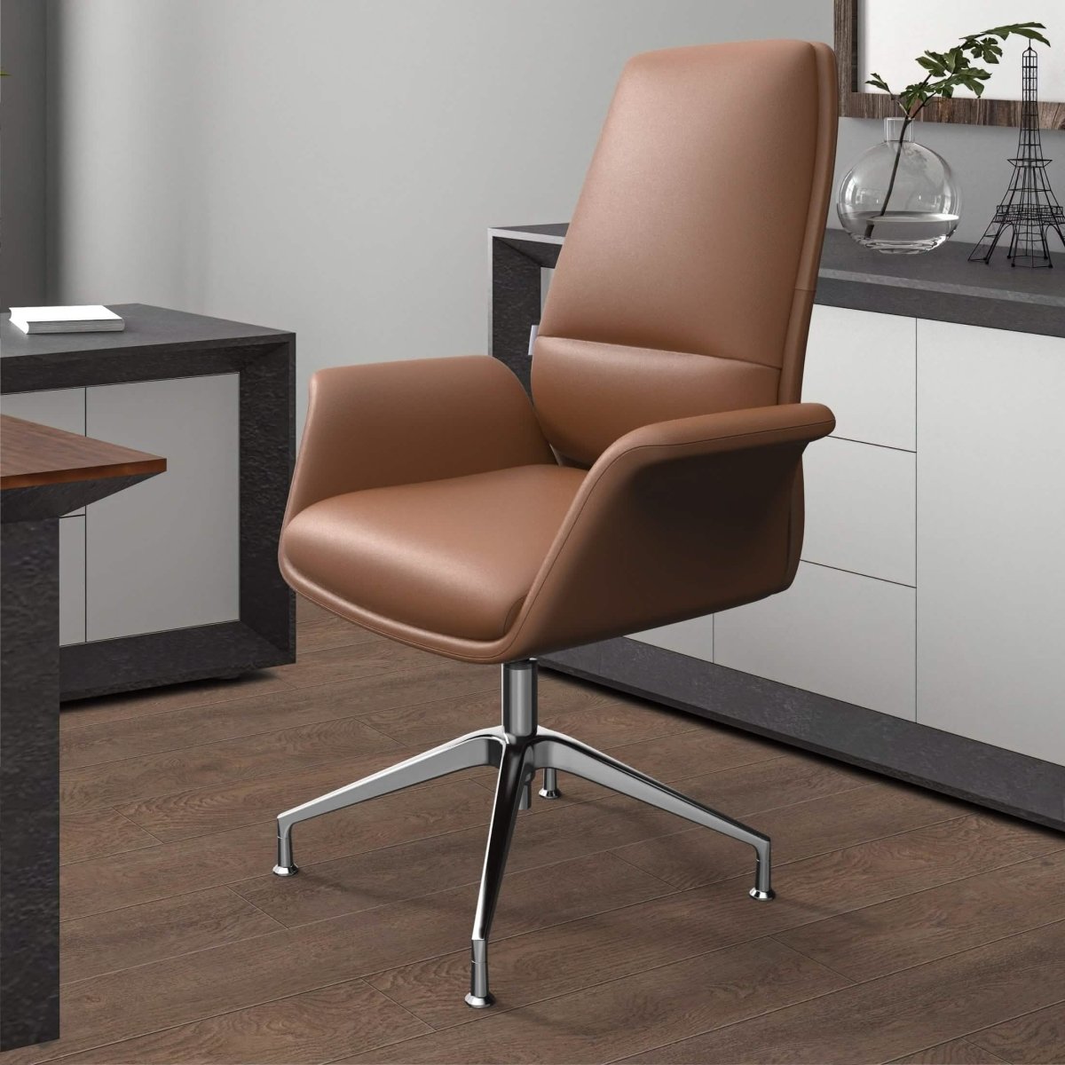 Summit Office Chair in Leather and Aluminum Frame with Adjustable Height and Swivel