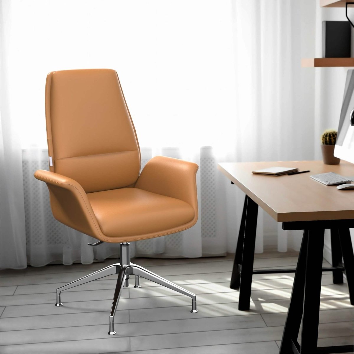 Summit Office Chair in Leather and Aluminum Frame with Adjustable Height and Swivel