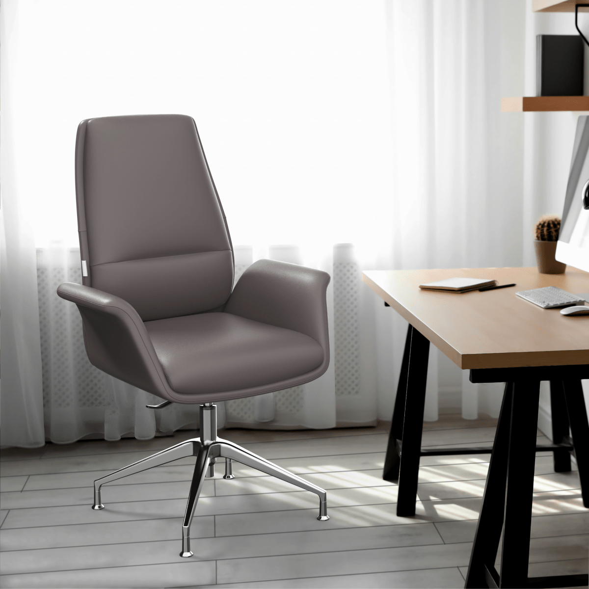 Summit Office Chair in Leather and Aluminum Frame with Adjustable Height and Swivel