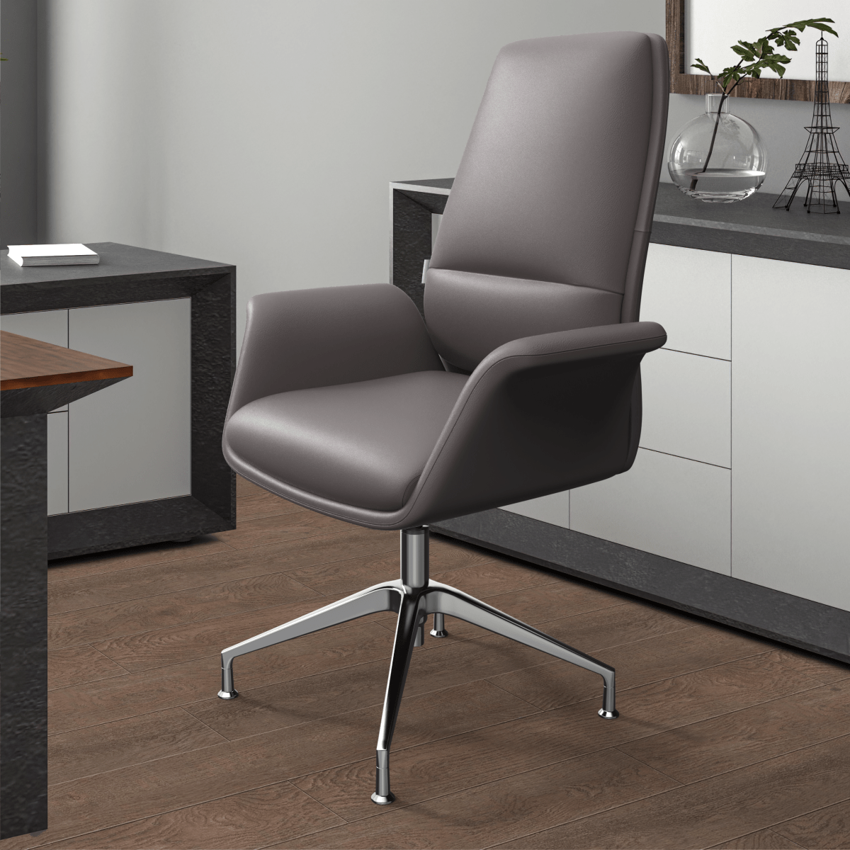 Summit Office Chair in Leather and Aluminum Frame with Adjustable Height and Swivel