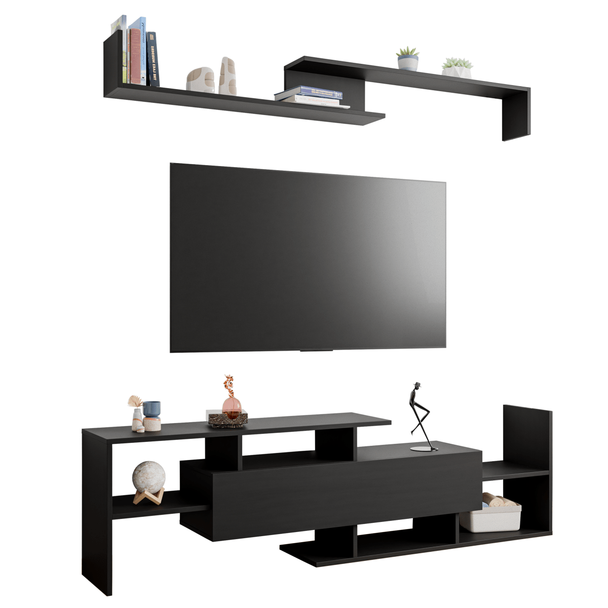 Surrey Modern TV Stand with MDF Shelves and Bookcase for Living Room