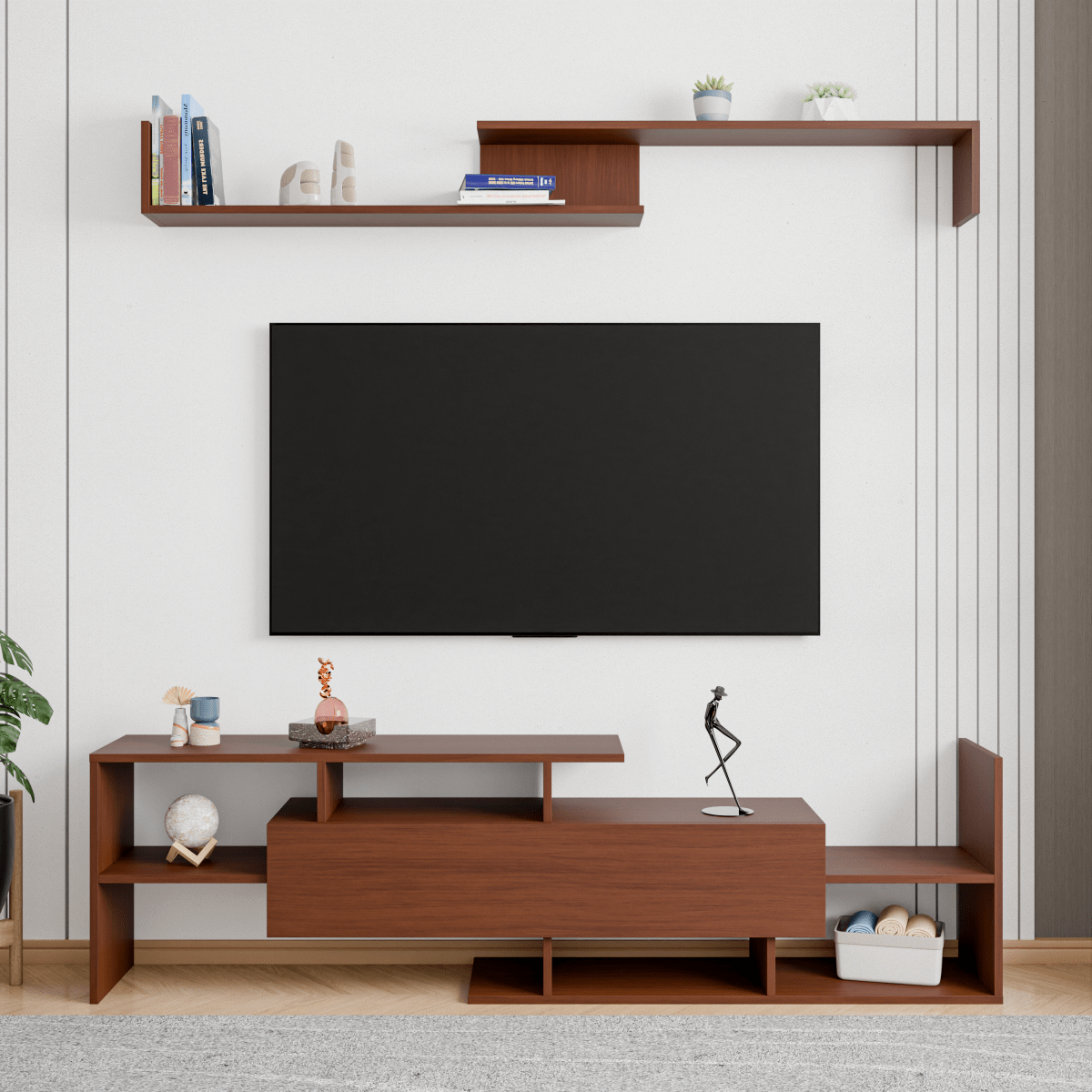 Surrey Modern TV Stand with MDF Shelves and Bookcase for Living Room