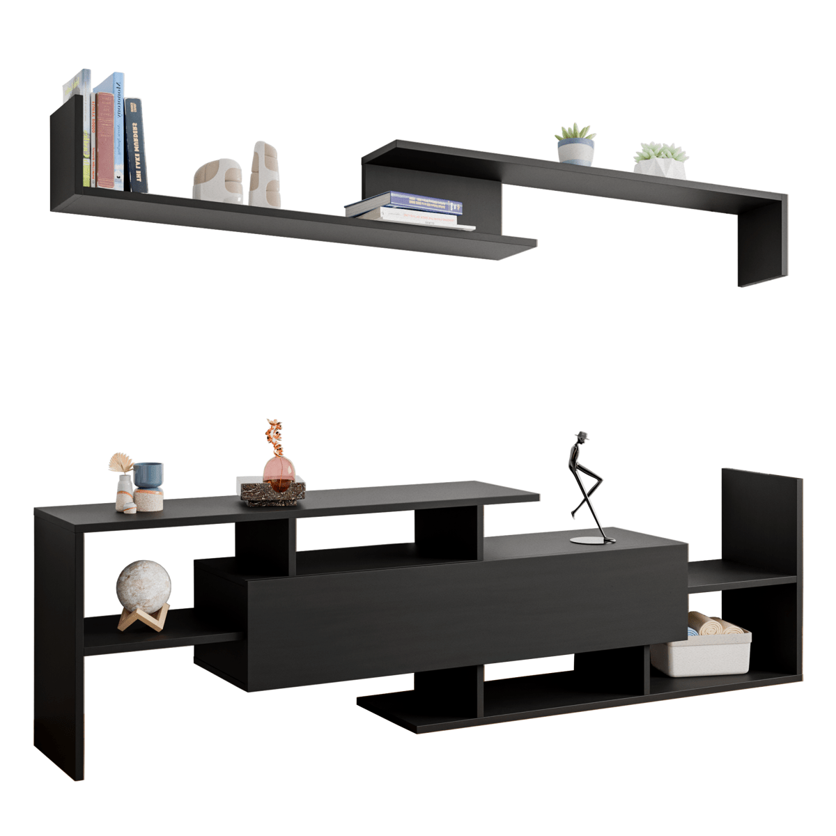 Surrey Modern TV Stand with MDF Shelves and Bookcase for Living Room